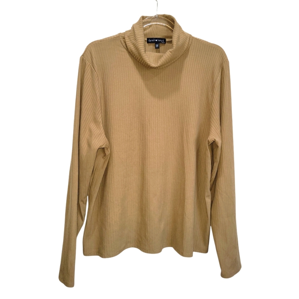 3X DEREK HEART Tan Ribbed Turtleneck Classic Long Sleeve Sweater